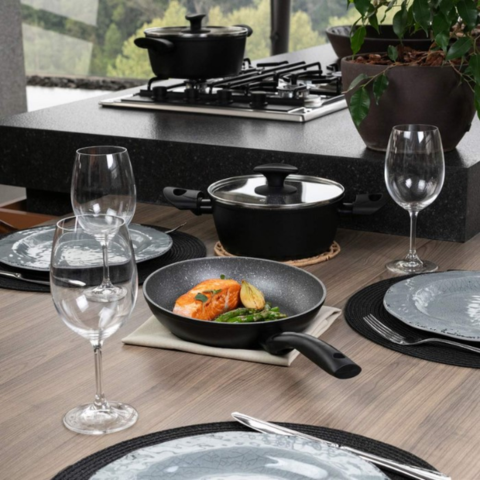 Kit Jogo de Panelas Carbon Inox com Revestimento Antiaderente Cerâmico + BRINDE: Utensílios