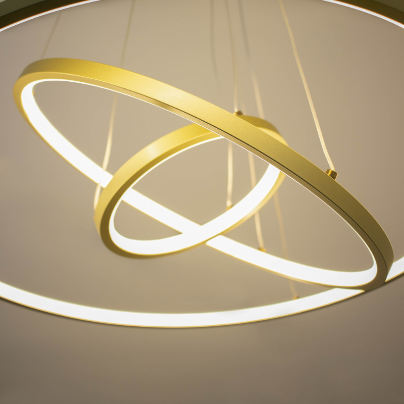 Lustre Pendente Aliança com 4 Anéis Dourados + BRINDE: Controle Remoto