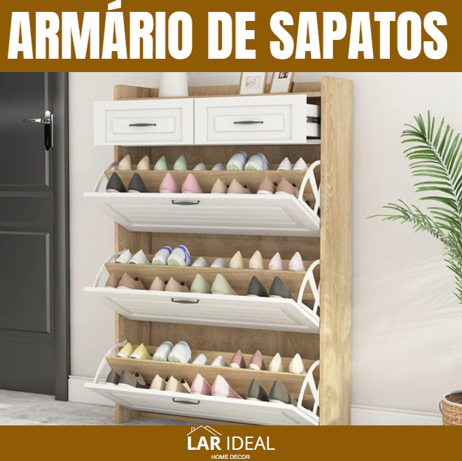Armário de Sapatos com 3 Portas e 2 Gavetas + Brinde